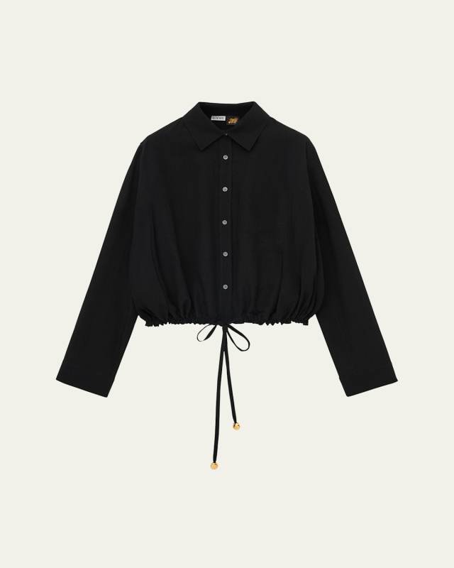 Drawstring Open-Back Blouson Blouse